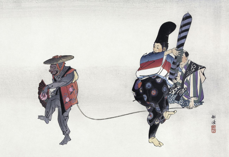 Scene From The Noh Play Utsubozaru reproduction of painting by Kogyo Tsukioka. ALL GICLEE PRINTS