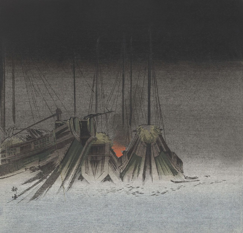 Ships At Night reproduction of painting by Kogyo Tsukioka. ALL GICLEE PRINTS