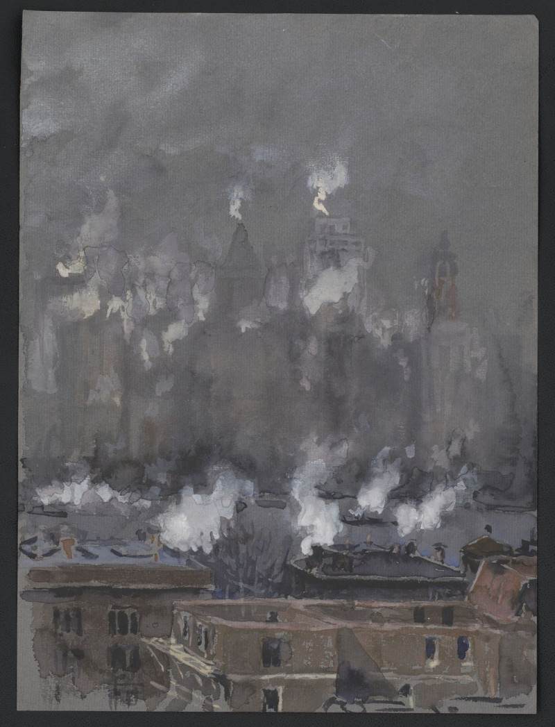 Smoke And Fog On Gray Day, New York City reproduction of painting by Joseph Pennell. ALL GICLEE PRINTS