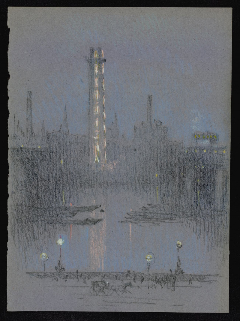 Shot Tower With Night Lights, From Embankment reproduction of painting by Joseph Pennell. ALL GICLEE PRINTS