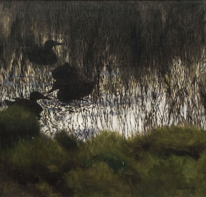 Wild Ducks In Reeds reproduction of painting by Bruno Liljefors. ALL GICLEE PRINTS