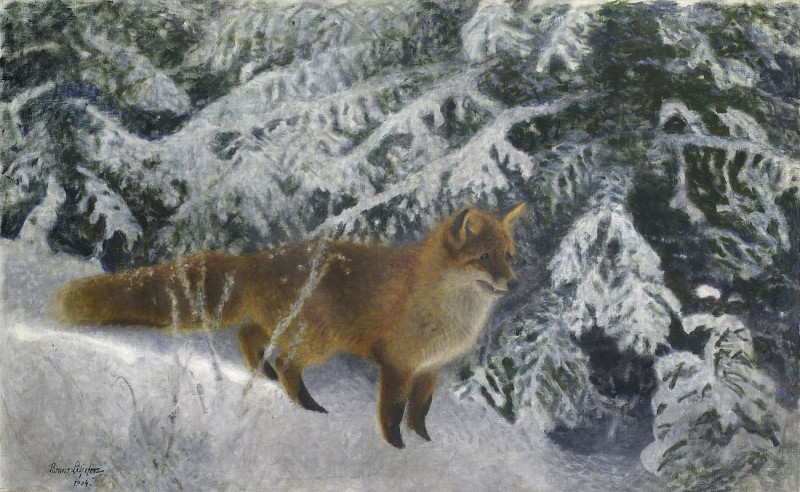 Fox In Winter reproduction of painting by Bruno Liljefors. ALL GICLEE PRINTS