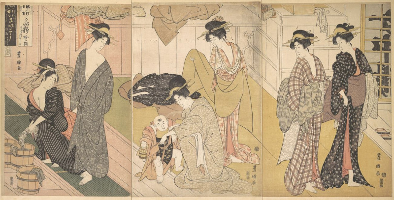 Women And An Infant Boy In A Public Bath House reproduction of painting by Utagawa Toyokuni. ALL GICLEE PRINTS