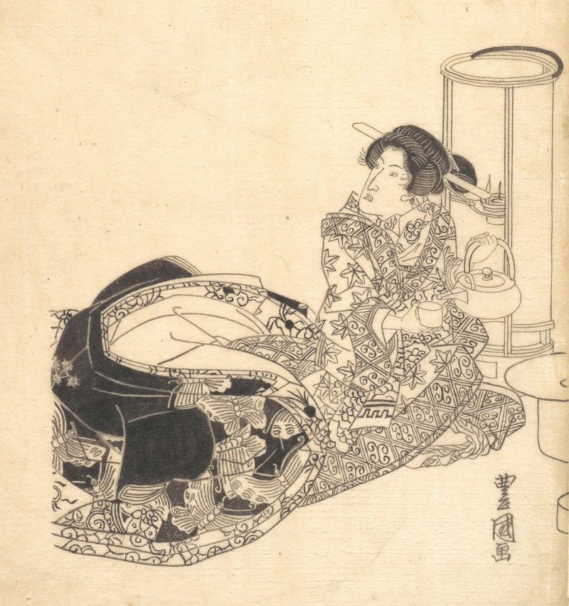 Courtesan Or Actor As Courtesan Pouring Tea reproduction of painting by Utagawa Toyokuni. ALL GICLEE PRINTS