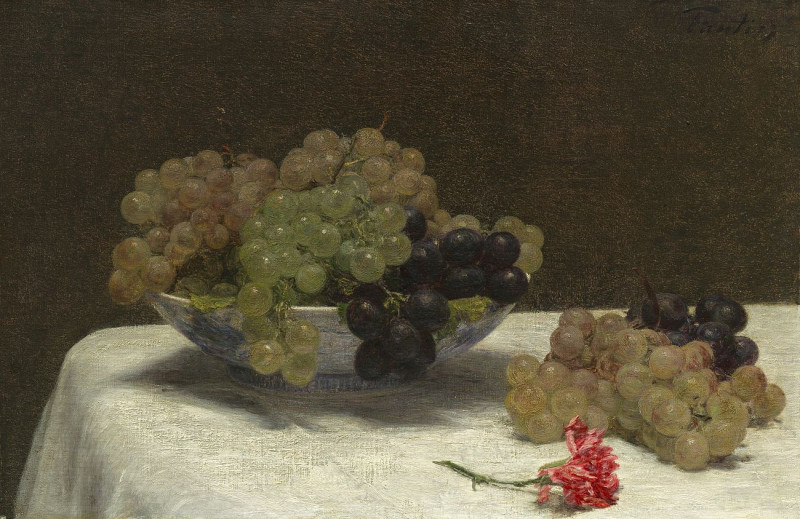 Still Life With Grapes And A Carnation reproduction of painting by Henri Fantin-Latou. Still-life