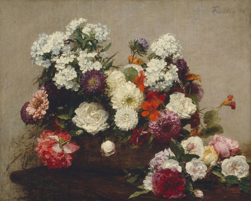 Still Life With Flowers reproduction of painting by Henri Fantin-Latou. Still-life