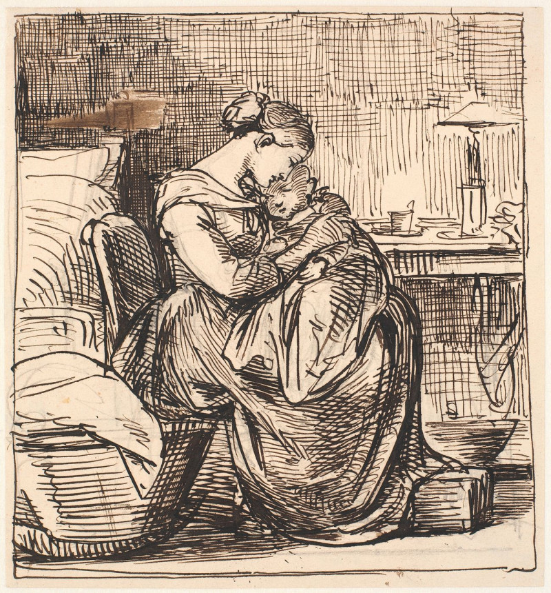 Wilhelm Marstrand reprodukcija Mother With Sleeping Child On Her Lap In Bedroom, VISOS REPRODUKCIJOS , paveikslai, reprodukci...