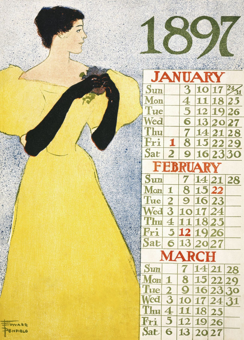 Calendar 1897 reproduction of painting by Edward Penfield. ALL GICLEE PRINTS