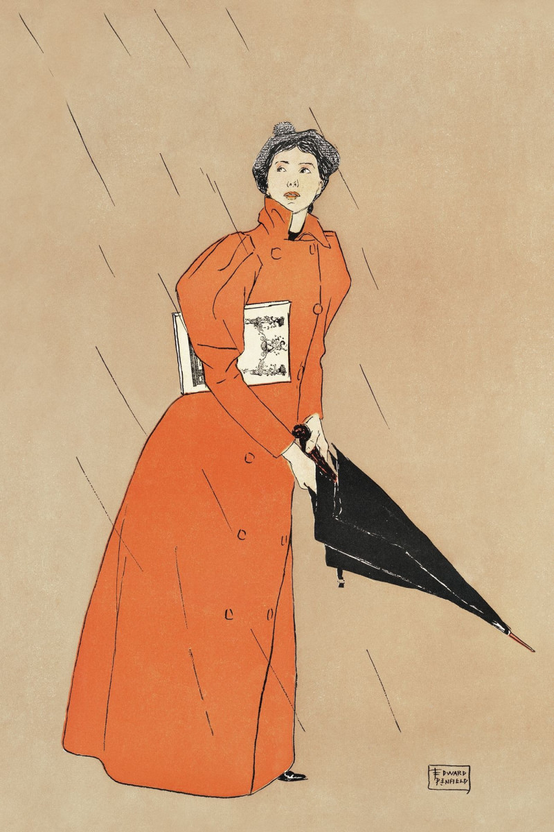 Woman Holding Umbrella reproduction of painting by Edward Penfield. ALL GICLEE PRINTS