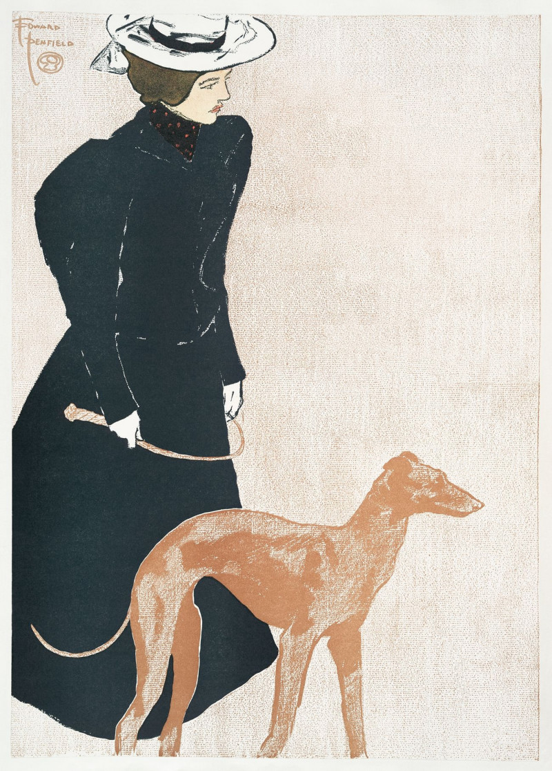 Woman With Greyhound reproduction of painting by Edward Penfield. ALL GICLEE PRINTS