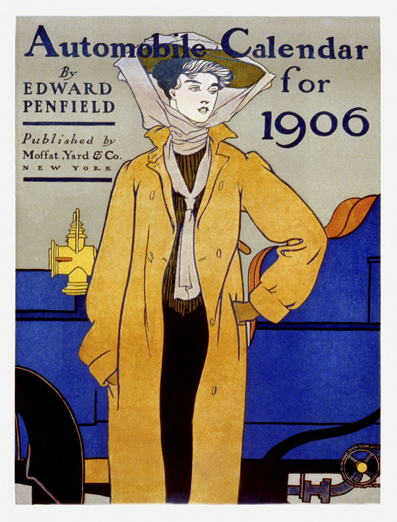 Automobile Calendar For 1906 reproduction of painting by Edward Penfield. ALL GICLEE PRINTS