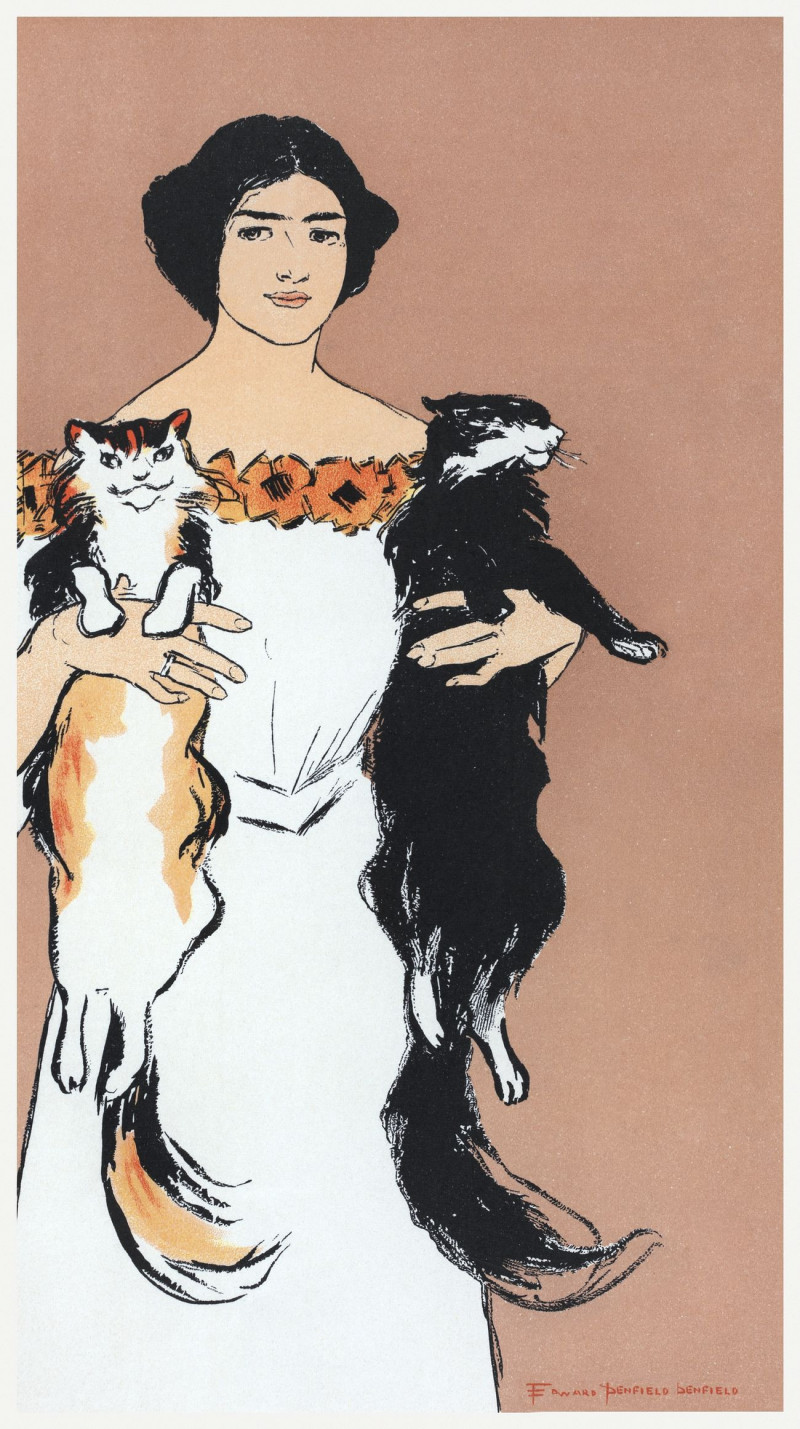 Woman Holding Cats reproduction of painting by Edward Penfield. ALL GICLEE PRINTS