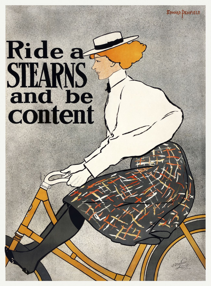 Ride A Stearns And Be Content reproduction of painting by Edward Penfield. ALL GICLEE PRINTS