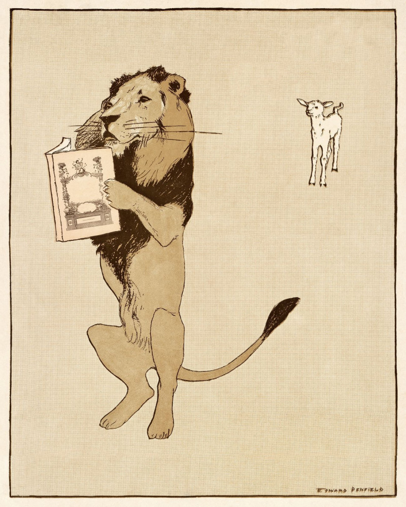 Lion And A Book reproduction of painting by Edward Penfield. ALL GICLEE PRINTS