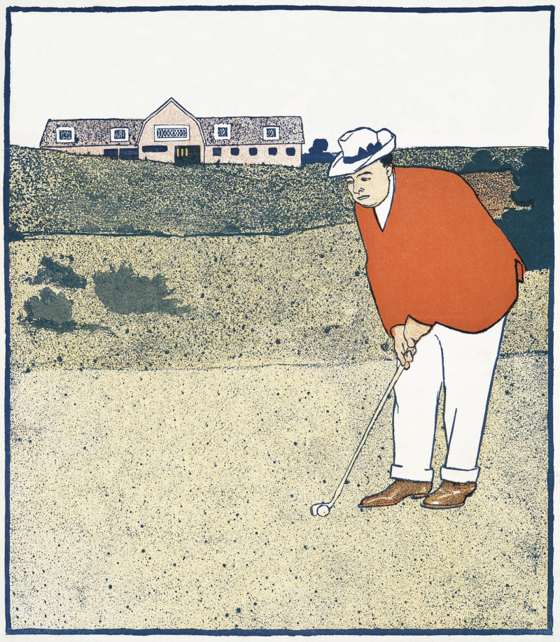 Man Playing Golf reproduction of painting by Edward Penfield. ALL GICLEE PRINTS