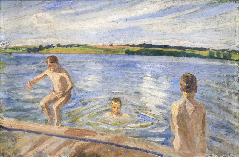 Boys Bathing reproduction of painting by Peter Hansen. ALL GICLEE PRINTS