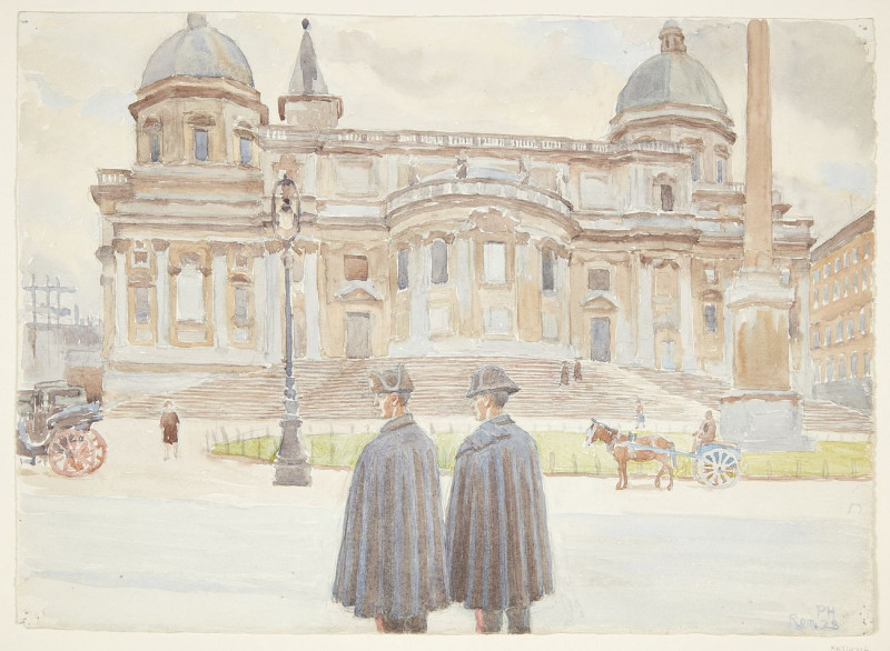 Two Carabinieri Outside Santa Maria Maggiore reproduction of painting by Peter Hansen. ALL GICLEE PRINTS