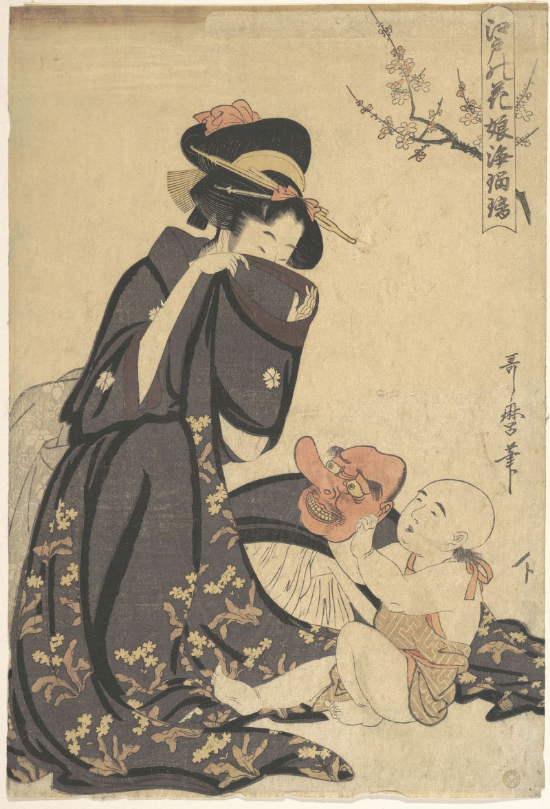 Kitagawa Utamaro reprodukcija A Woman Playing With A Young Boy, VISOS REPRODUKCIJOS , paveikslai, reprodukcijos internetu