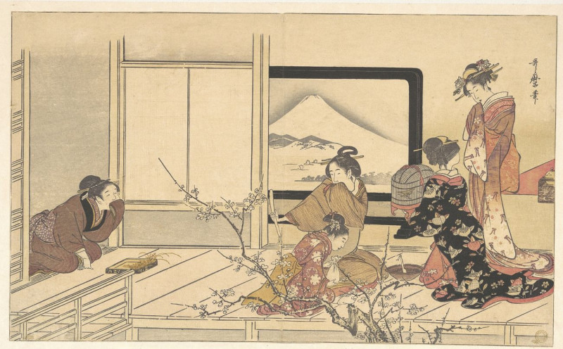 “Preparing Food For The Warbler,” From The Album Men’S Stamping Dance reproduction of painting by Kitagawa Utamaro. ALL GICLE...