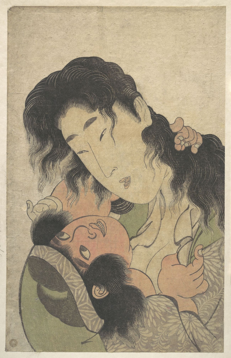 Yamauba Playing With The Young Kintoki reproduction of painting by Kitagawa Utamaro. ALL GICLEE PRINTS