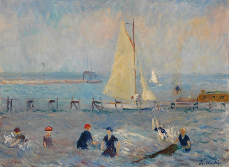 Seascape With Six Bathers, Bellport reproduction of painting by William James Glackens. ALL GICLEE PRINTS