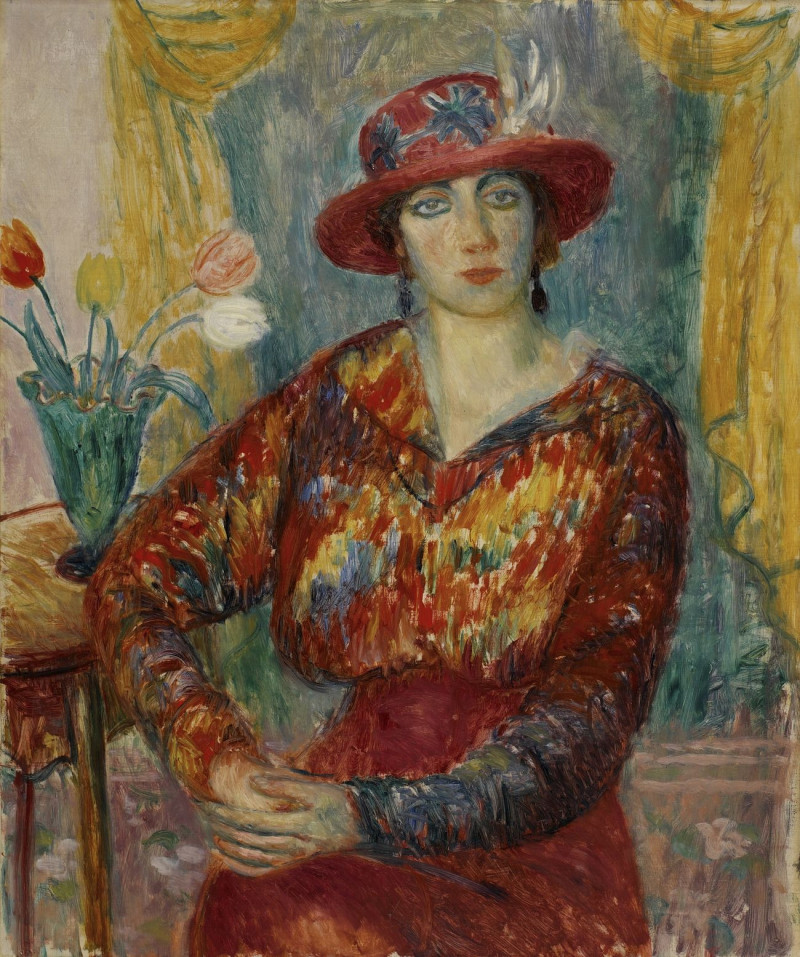 William James Glackens reprodukcija Woman In Red Blouse With Tulips, VISOS REPRODUKCIJOS , paveikslai, reprodukcijos internetu