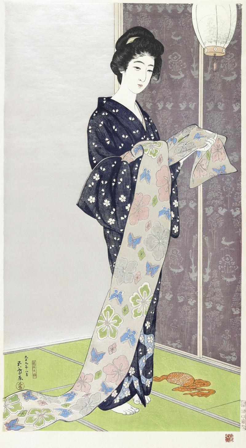 Young Woman In A Summer Kimono Natsu Yosoi No Musume reproduction of painting by Goyo Hashiguchi. ALL GICLEE PRINTS