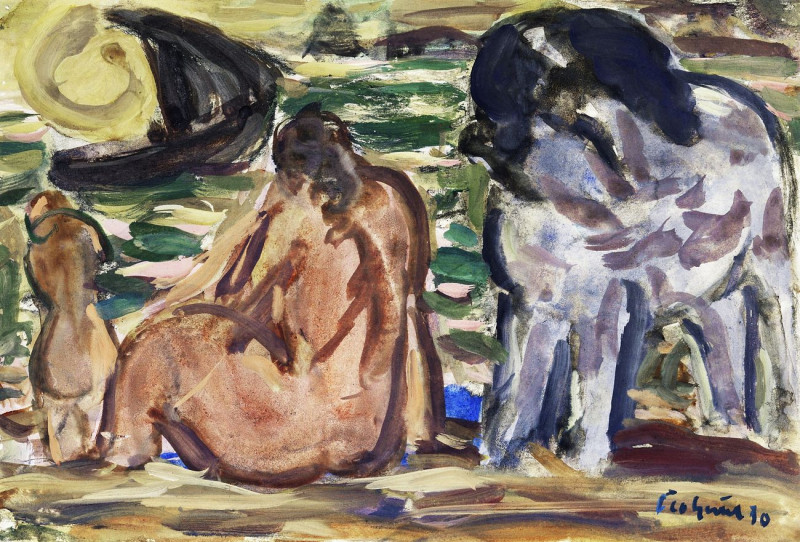 Twee Naakte Figuren En Een Paard Aan De Zee reproduction of painting by Leo Gestel. ALL GICLEE PRINTS