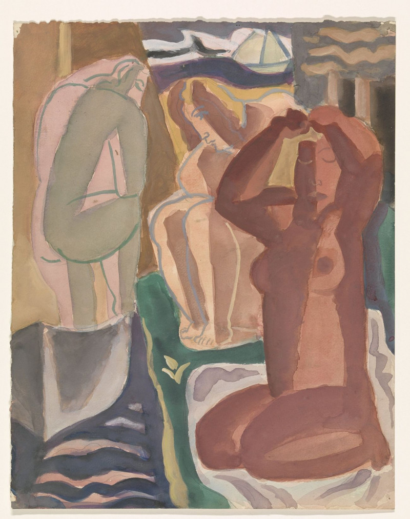 Twee Badende Vrouwen En Een Rugfiguur reproduction of painting by Leo Gestel. ALL GICLEE PRINTS