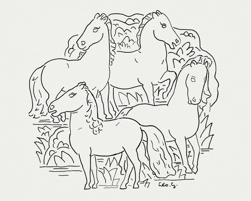 Four Horses reproduction of painting by Leo Gestel. ALL GICLEE PRINTS