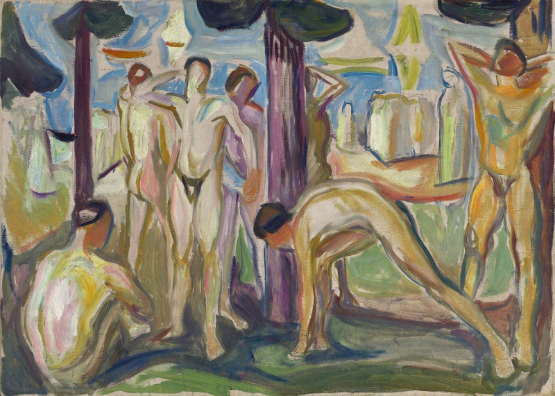 Edvard Munch reprodukcija Naked Men in Landscape (1923–30), Aktas , paveikslai, reprodukcijos internetu