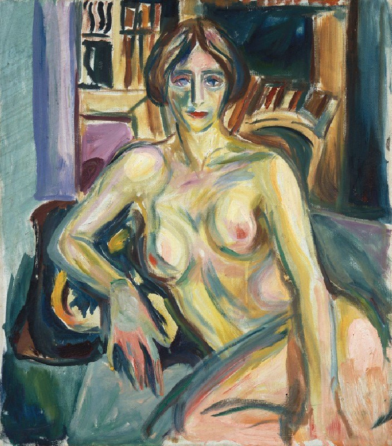 Nude, Sitting on the Couch (1925–1926) reproduction of painting by Edvard Munch. Nude