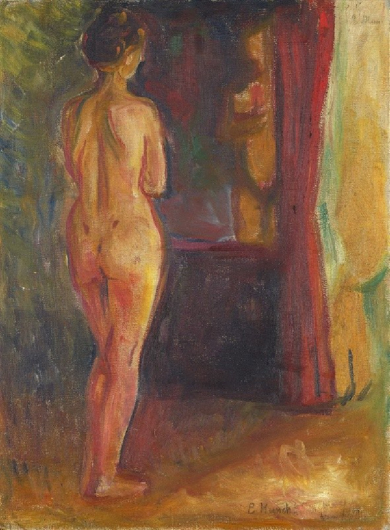 Edvard Munch reprodukcija Nude in Front of the Mirror (1902), Aktas , paveikslai, reprodukcijos internetu