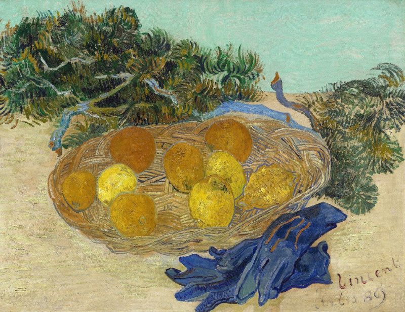 Still Life of Oranges and Lemons with Blue Gloves (1889) reproduction of painting by Vincent Van Gogh. Still-life