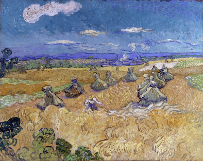 Wheat Fields with Reaper, Auvers reproduction of painting by Vincent Van Gogh. ALL GICLEE PRINTS