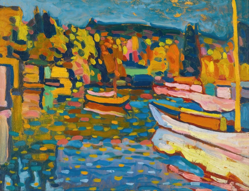 Study For Autumn Landscape With Boats (1908) reproduction of painting by Wassily Kandinsky. ALL GICLEE PRINTS