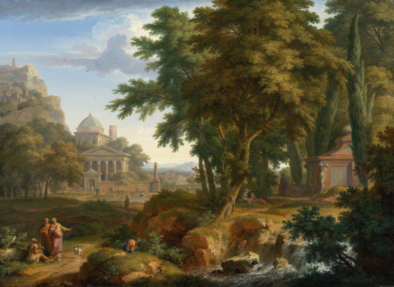 Arcadian Landscape with Saints Peter and John Healing the Lame Man (1724 - 1725) reproduction of painting by Jan van Huysum. ...