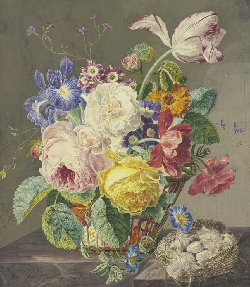 Blumenstillleben Mit Vogeleiern (1733) reproduction of painting by Jan van Huysum. ALL GICLEE PRINTS