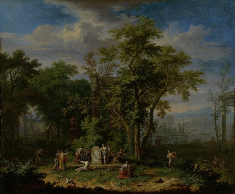 Arcadian Landscape with a Ceremonial Sacrifice (c. 1700 - c. 1749) reproduction of painting by Jan van Huysum. ALL GICLEE PRINTS