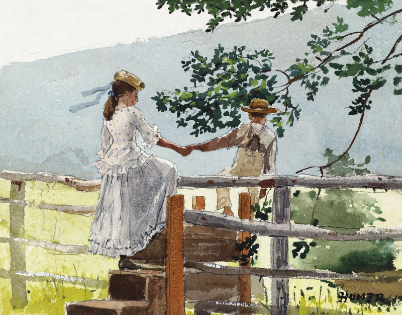 Winslow Homer reprodukcija On The Stile, VISOS REPRODUKCIJOS , paveikslai, reprodukcijos internetu