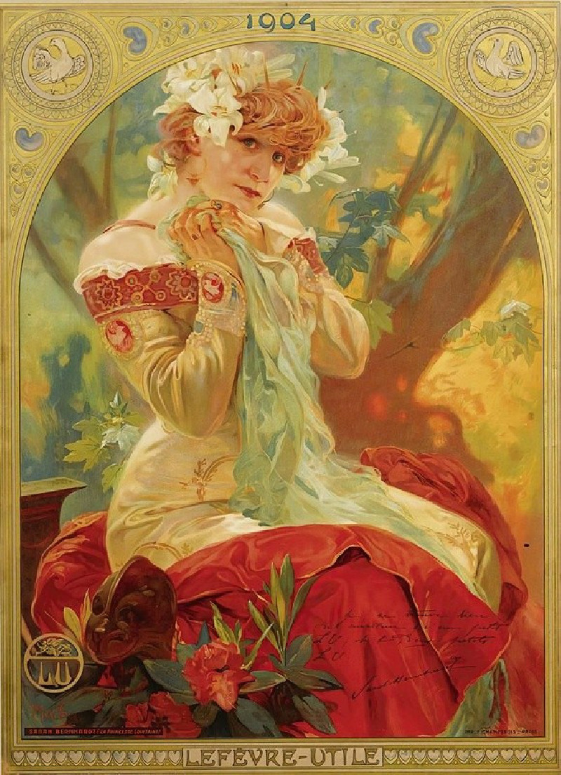 Lefevre-Utile Sarah Bernhardt (1903) reproduction of painting by Alphonse Mucha. ALL GICLEE PRINTS