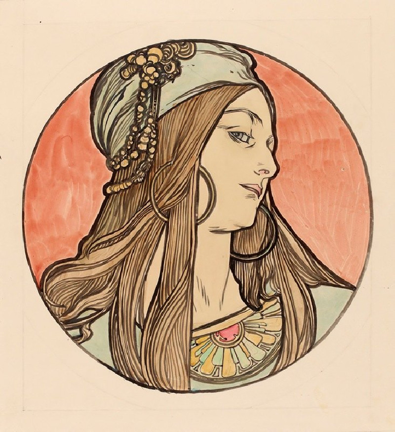 Vitrail pour la façade de la boutique Fouquet reproduction of painting by Alphonse Mucha. ALL GICLEE PRINTS