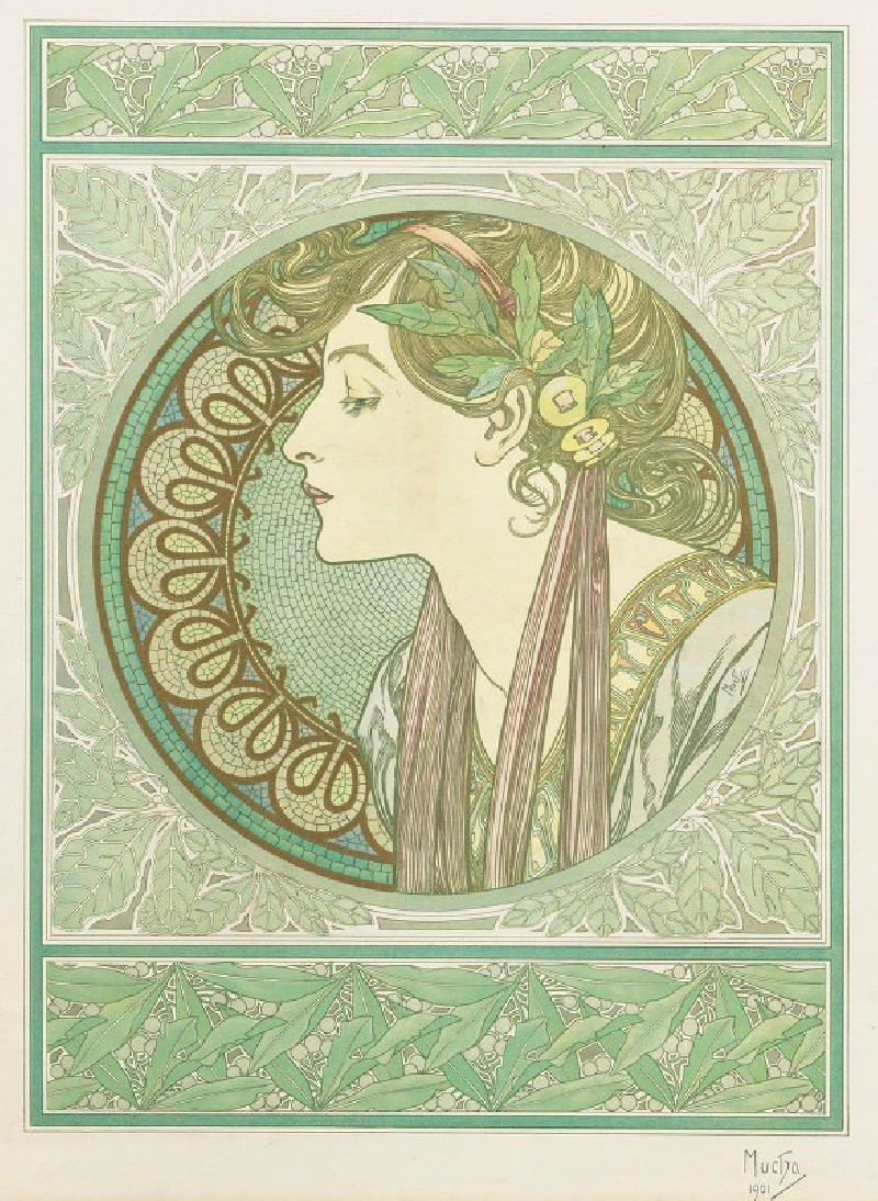 Laurel (1901) reproduction of painting by Alphonse Mucha. ALL GICLEE PRINTS