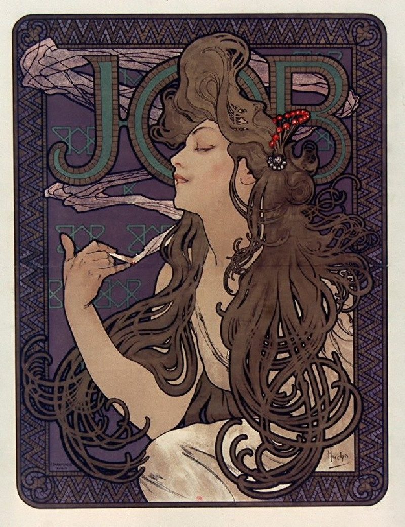 Publicité pour les cigarettes Job. (1896) reproduction of painting by Alphonse Mucha. ALL GICLEE PRINTS