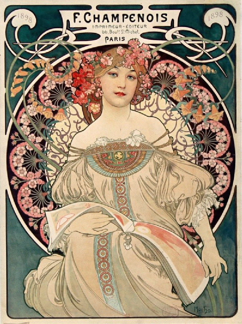 F. Champenois Imprimeur-Editeur (1898) reproduction of painting by Alphonse Mucha. ALL GICLEE PRINTS