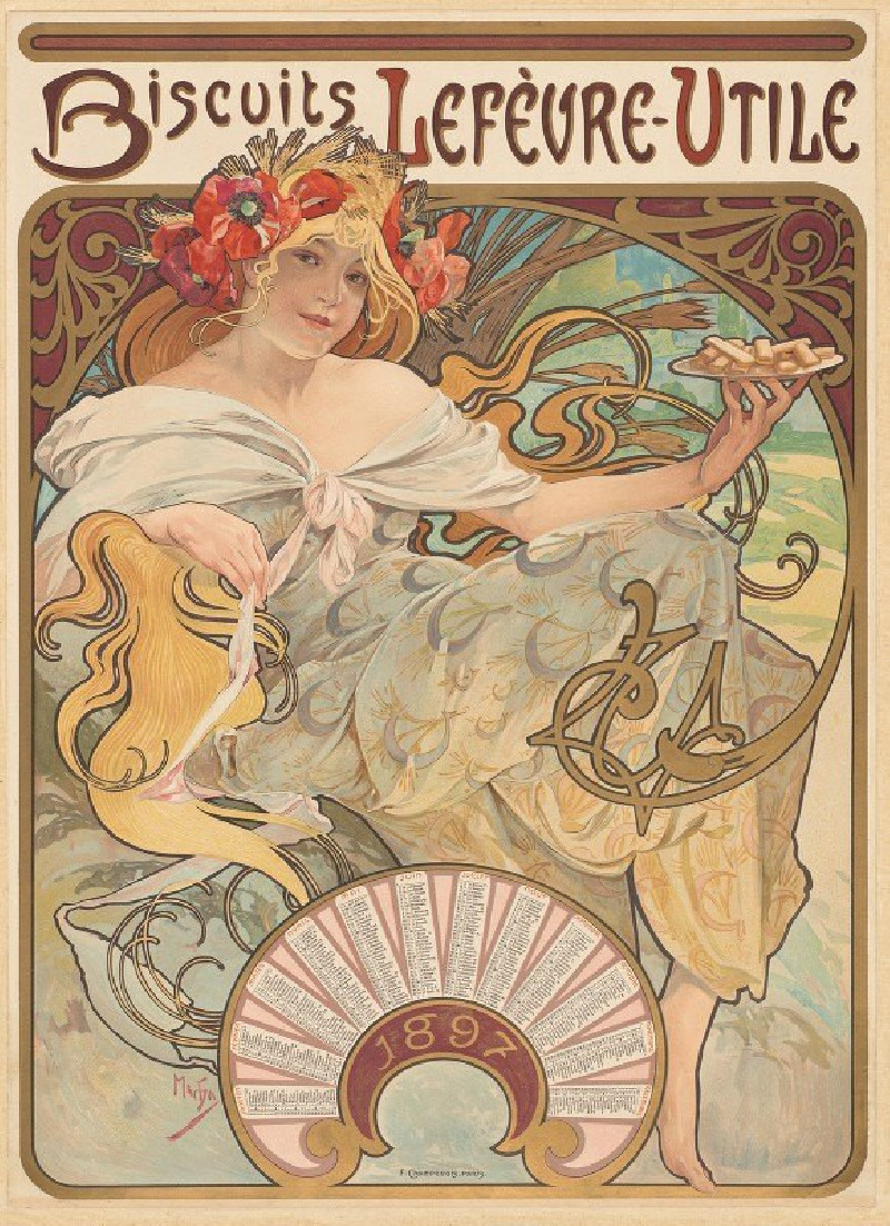 Alphonse Mucha reprodukcija Biscuits Lefèvre-Utile (1896), VISOS REPRODUKCIJOS , paveikslai, reprodukcijos internetu