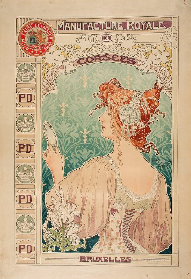 Manufacture Royale De Corsets (1897) reproduction of painting by Alphonse Mucha. ALL GICLEE PRINTS