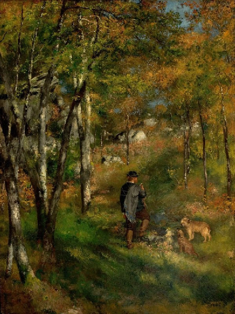 Pierre-Auguste Renoir reprodukcija Jules Le Coeur and his dogs in the forest of Fontainebleau (1866), VISOS REPRODUKCIJOS , p...