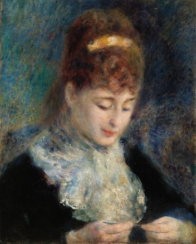 Woman Crocheting (Femme faisant du crochet) (c. 1877) reproduction of painting by Pierre-Auguste Renoir. ALL GICLEE PRINTS