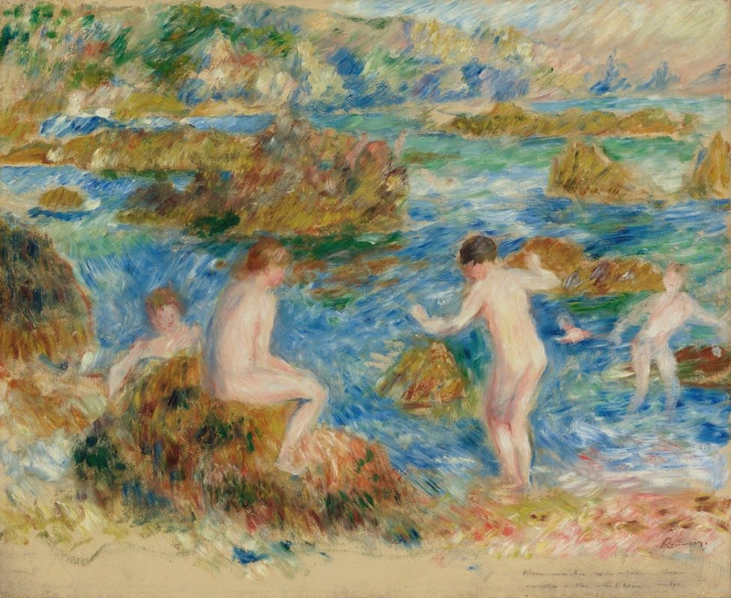 Garçons Nus Dans Les Rochers À Guernsey (1883) reproduction of painting by Pierre-Auguste Renoir. ALL GICLEE PRINTS